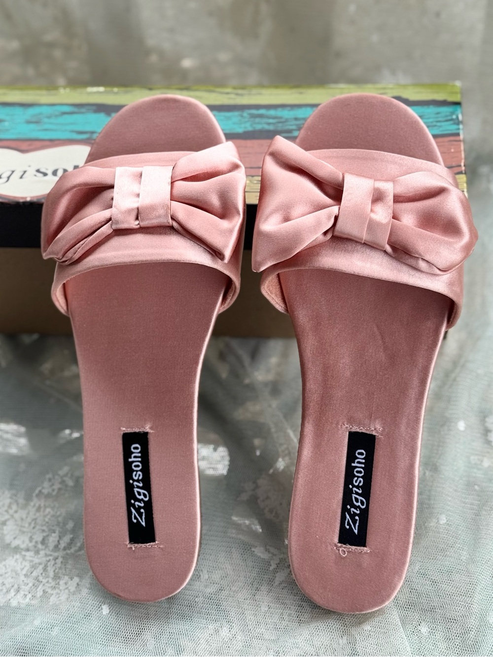Zigi Soho Blush Pink Satin Bow Slide Mules NIB 7.5